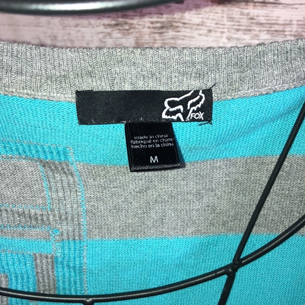 Fox racing stripped shirt size medium blue and gray v-neck button up top moto​​ - Picture 4 of 4